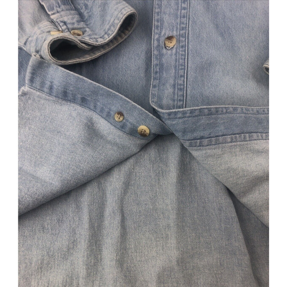 Vintage 90s Tri Mountain‎ Men's Washed Denim Shirt XL Long Sleeve Button Up Blue - Picture 9 of 16